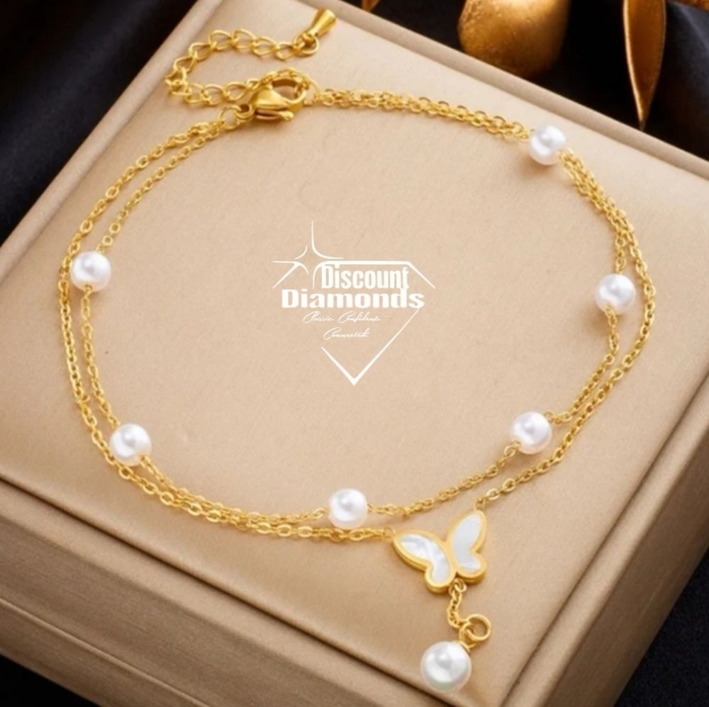 Anklet 18K Gold Titanium Pearl Luster Ankle Bracelet